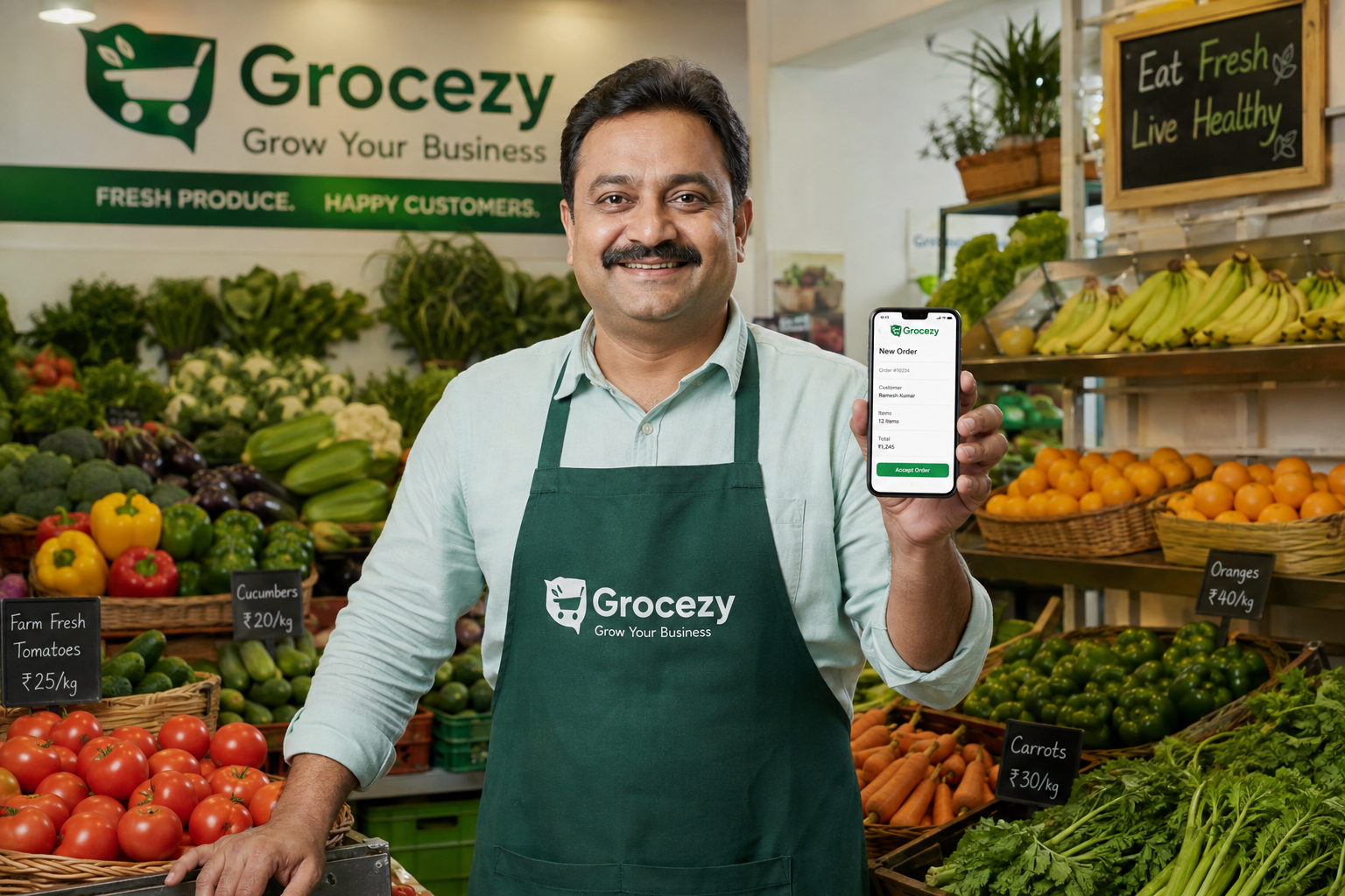 A local shop owner running their Grocezy storefront